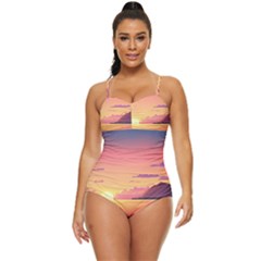 Sunset Ocean Beach Water Tropical Island Vacation 3 Retro Full Coverage Swimsuit by Pakemis
