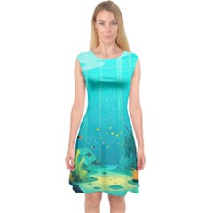 Intro Youtube Background Wallpaper Aquatic Water Capsleeve Midi Dress by Pakemis