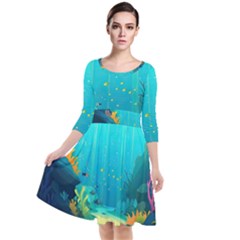 Intro Youtube Background Wallpaper Aquatic Water Quarter Sleeve Waist Band Dress by Pakemis