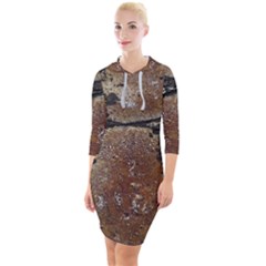 Rustic Charm Abstract Print Quarter Sleeve Hood Bodycon Dress by dflcprintsclothing