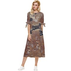 Rustic Charm Abstract Print Bow Sleeve Chiffon Midi Dress by dflcprintsclothing