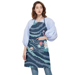 Waves Flowers Pattern Water Floral Minimalist Pocket Apron by Pakemis