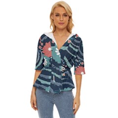 Waves Flowers Pattern Water Floral Minimalist Lightweight Drawstring Hooded Top by Pakemis