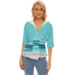 Ai Generated Ocean Waves Sea Water Anime Lightweight Drawstring Hooded Top by Pakemis
