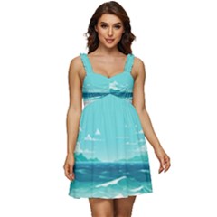 Ai Generated Ocean Waves Sea Water Anime Ruffle Strap Babydoll Chiffon Dress by Pakemis