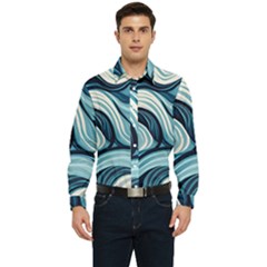 Pattern Ocean Waves Arctic Ocean Blue Nature Sea Men s Long Sleeve  Shirt by Pakemis