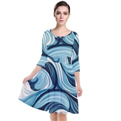 Pattern Ocean Waves Arctic Ocean Blue Nature Sea Quarter Sleeve Waist Band Dress by Pakemis