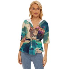 Tropical Island Fantasy Landscape Palm Trees Ocean Lightweight Drawstring Hooded Top by Pakemis