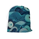 Waves Ocean Sea Abstract Whimsical Abstract Art Drawstring Pouch (XL) View2