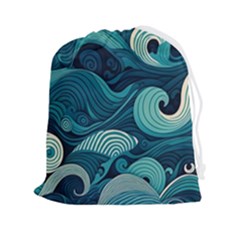 Waves Ocean Sea Abstract Whimsical Abstract Art Drawstring Pouch (2xl) by Pakemis
