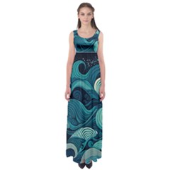 Waves Ocean Sea Abstract Whimsical Abstract Art Empire Waist Maxi Dress by Pakemis
