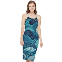 Waves Ocean Sea Abstract Whimsical Abstract Art Bodycon Cross Back Summer Dress by Pakemis