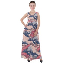 Waves Ocean Sea Water Pattern Rough Seas Empire Waist Velour Maxi Dress by Pakemis