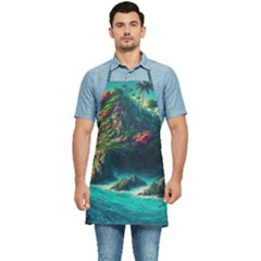 Tropical Island Paradise Ocean Sea Palm Trees Kitchen Apron by Pakemis