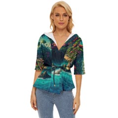 Tropical Island Paradise Ocean Sea Palm Trees Lightweight Drawstring Hooded Top by Pakemis