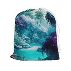 Landscape Nature Digital Art Palm Trees Paradise Drawstring Pouch (2xl) by Pakemis