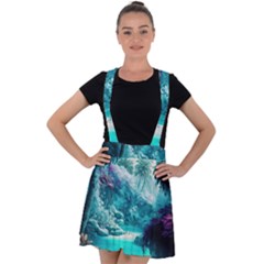 Landscape Nature Digital Art Palm Trees Paradise Velvet Suspender Skater Skirt by Pakemis