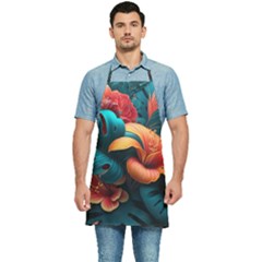 Ai Generated Tropical Flowers Floral Floral Pattern Kitchen Apron by Pakemis