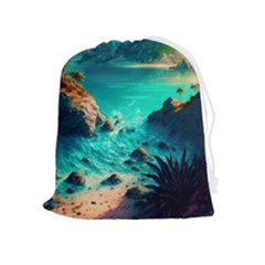 Tropical Paradise Beach Ocean Shore Sea Fantasy Drawstring Pouch (xl) by Pakemis