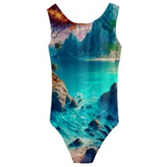 Tropical Paradise Beach Ocean Shore Sea Fantasy Kids  Cut-out Back One Piece Swimsuit by Pakemis