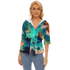 Tropical Paradise Beach Ocean Shore Sea Fantasy Lightweight Drawstring Hooded Top by Pakemis