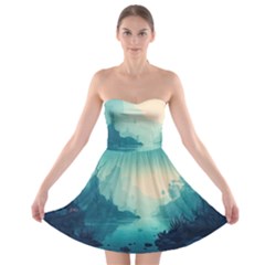 Ai Generated River Forest Woods Outdoors Strapless Bra Top Dress by Pakemis