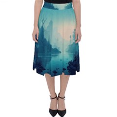 Ai Generated River Forest Woods Outdoors Classic Midi Skirt by Pakemis