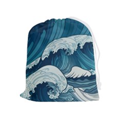 Waves Ocean Sea Pattern Water Tsunami Rough Seas Drawstring Pouch (xl) by Pakemis