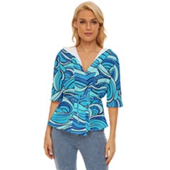 Pattern Ocean Waves Blue Nature Sea Abstract Lightweight Drawstring Hooded Top by Pakemis