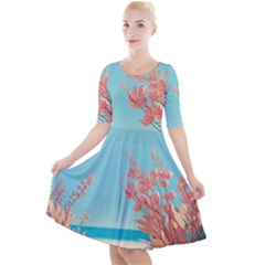Beach Ocean Flowers Floral Flora Plants Vacation Quarter Sleeve A-line Dress by Pakemis