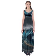 Tsunami Waves Ocean Sea Water Rough Seas 5 Empire Waist Maxi Dress by Pakemis