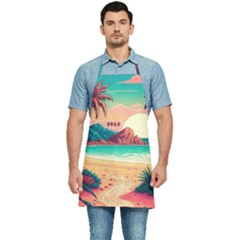 Palm Trees Tropical Ocean Sunset Sunrise Landscape Kitchen Apron by Pakemis