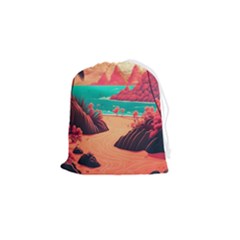 Tropical Beach Sea Jungle Ocean Landscape Drawstring Pouch (small) by Pakemis