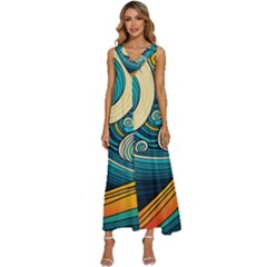 Waves Wave Ocean Sea Abstract Whimsical Abstract Art V-neck Sleeveless Loose Fit Overalls by Pakemis