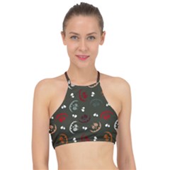 Art Halloween Pattern Creepy Design Digital Papers Racer Front Bikini Top by Wegoenart