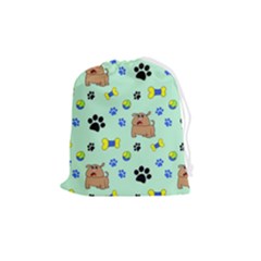 Dog Pattern Seamless Blue Background Scrapbooking Drawstring Pouch (medium) by Wegoenart