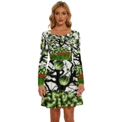 Watermelon Tree Abstraction On Watermelon Abundance Long Sleeve Wide Neck Velvet Dress by Wegoenart