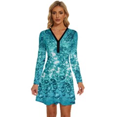 Nature Wallpaper Bubbles Water Bubbly Long Sleeve Deep V Mini Dress  by Wegoenart