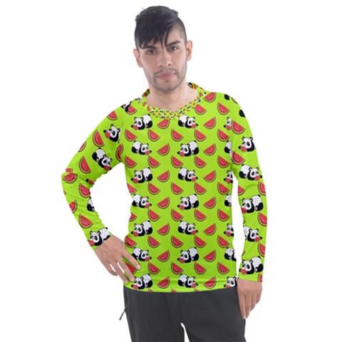 Watermelon Panda Background Wallpaper Men s Pique Long Sleeve Tee by Wegoenart