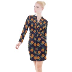 Pineapple Background Pineapple Pattern Button Long Sleeve Dress by Wegoenart
