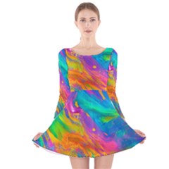 Marble Art Pattern Long Sleeve Velvet Skater Dress by GardenOfOphir