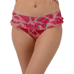 Watermelon Red Food Fruit Healthy Summer Fresh Frill Bikini Bottoms by Wegoenart