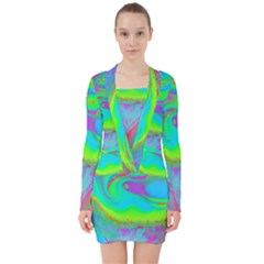 Fluid Artistic V-neck Bodycon Long Sleeve Dress by GardenOfOphir