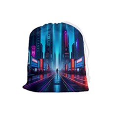 City People Cyberpunk Drawstring Pouch (large) by Jancukart