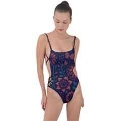 Flower Art Drawing Painting Spring Tie Strap One Piece Swimsuit by Jancukart
