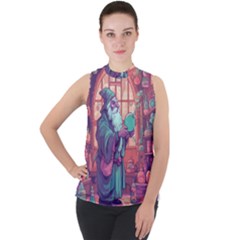 Fantasy Magic Magical Wizard Mock Neck Chiffon Sleeveless Top by Jancukart