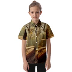 Autumn Nature Woodland Woods Trees Kids  Short Sleeve Shirt by Jancukart