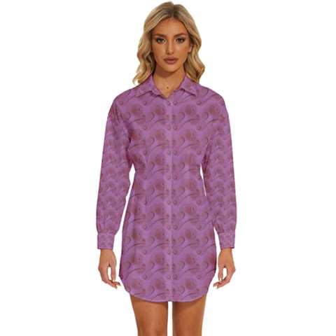 Violet Flowers Womens Long Sleeve Shirt Dress by Sparkle
