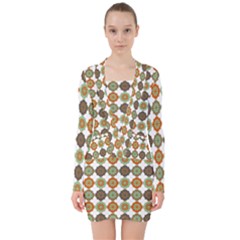 Pattern V-neck Bodycon Long Sleeve Dress by GardenOfOphir
