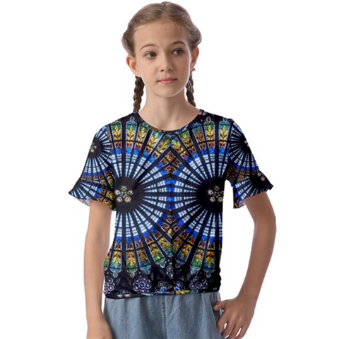 Mandala Floral Rose Window Strasbourg Cathedral France Kids  Cuff Sleeve Scrunch Bottom Tee by Semog4